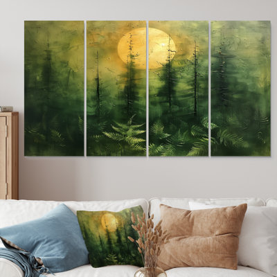 Ensemble de salon art mural vert forêt et pleine lune Fusion I