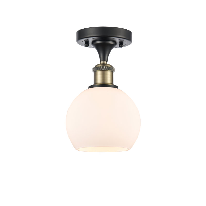 Cindi Glass Semi Flush Mount, Matte White, 9.88" H x 6" W x 6" D, Black/Antique Brass