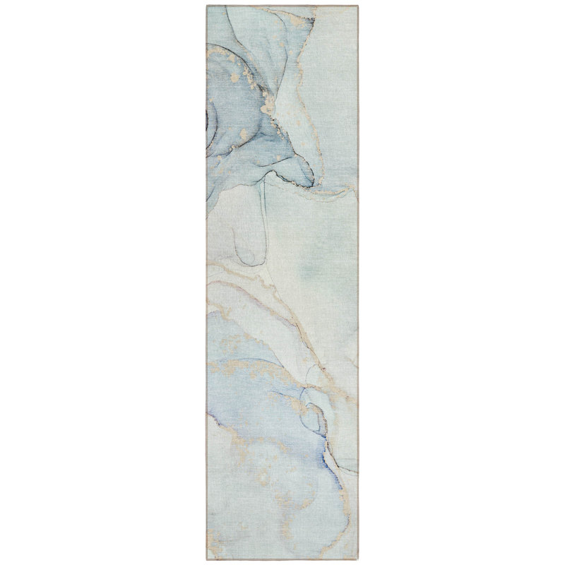 Tapis de couloir d'extérieur 8 pi beige et bleu