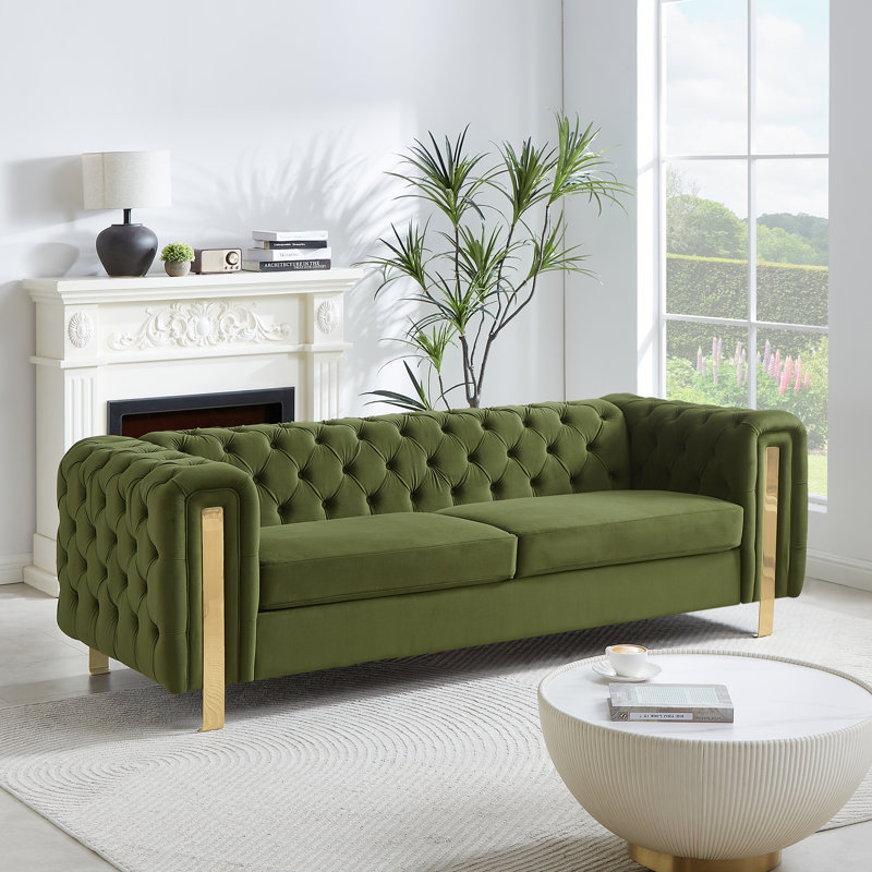 Canapé Chesterfield à accoudoirs roulés 83,75 po, Vert
