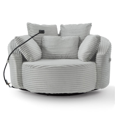 Fauteuil pivotant rembourré, fauteuil lounge pivotant à 360° avec support de téléphone réglable, fauteuil moderne pour salon, chambre et coin lecture
