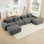 Canapé modulaire en U sans assemblage Tissu en velours côtelé respirant 32D à haute résilience, accoudoirs courbés extra larges, conception ergonomique adaptée aux animaux de compagnie pour les salons
