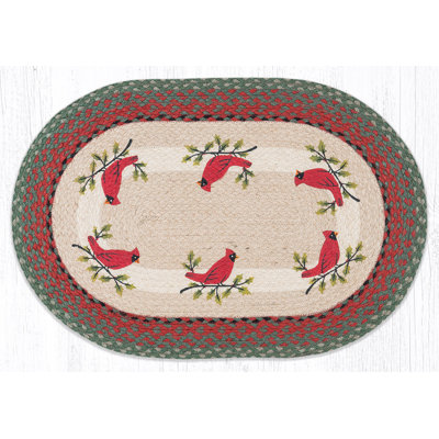  Cardinals Oval Braided Jute Tread 30" H Hand-Stenciled Rustic Floor Accent