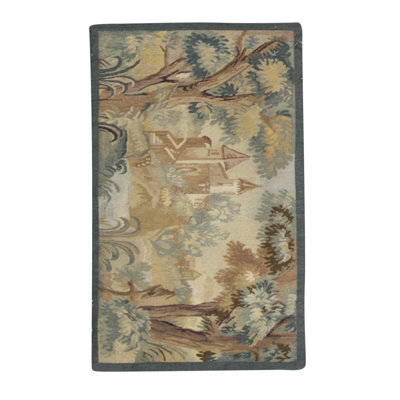 Hand-Knotted High-Quality Green and Beige Area Rug