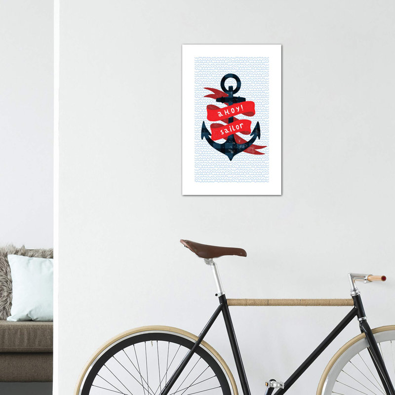Nautical Anchor - impression d'art graphique, Toile tendue, H 40 po x l 26 po x P 1,5 po, Pas de tapis