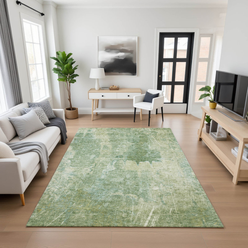 Premium Machine Washable Mayfield AMF2226 Abstract Rug, 3' x 5', Aloe