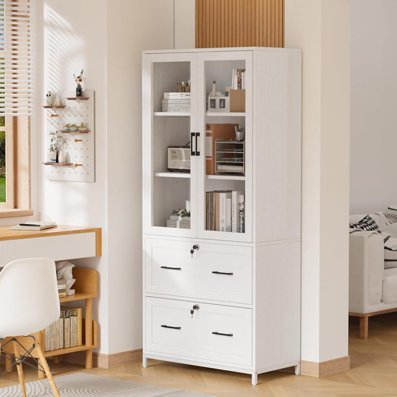 Wide 2 Drawer Wooden File Cabinet Embossed White P2 Density Board