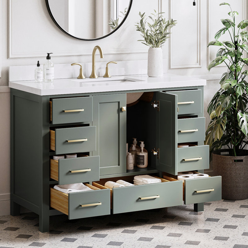 Ensemble de meuble-lavabo simple 48 po Grevera, Vert rétro, Rectangular