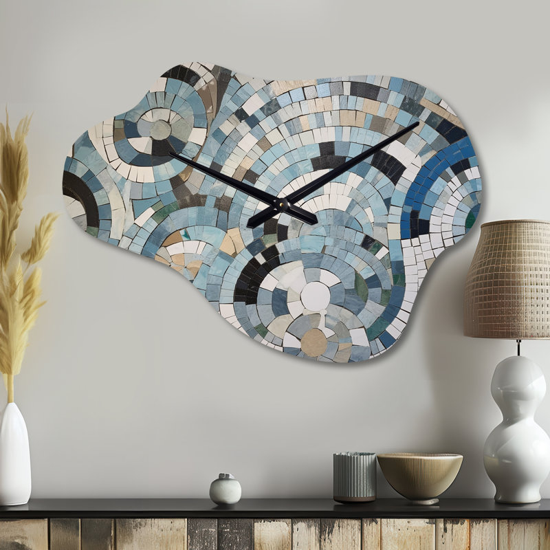 Horloge murale en métal bleu et blanc Boho, Petit