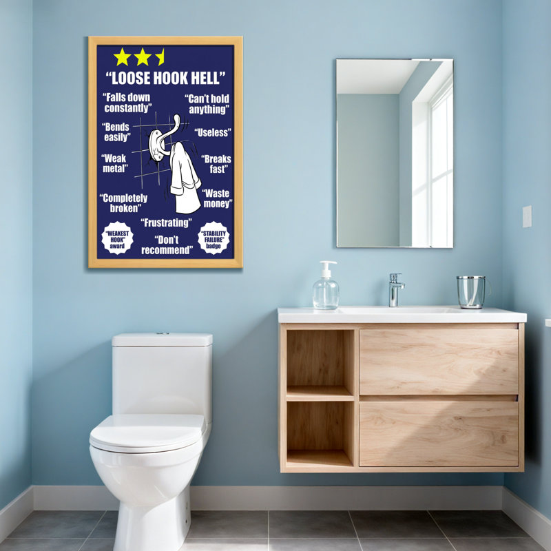 «Bath & Laundry Loose Hook», Grain de bois clair, H 18 po x l 12 po, Impression encadrée sans passe-partout