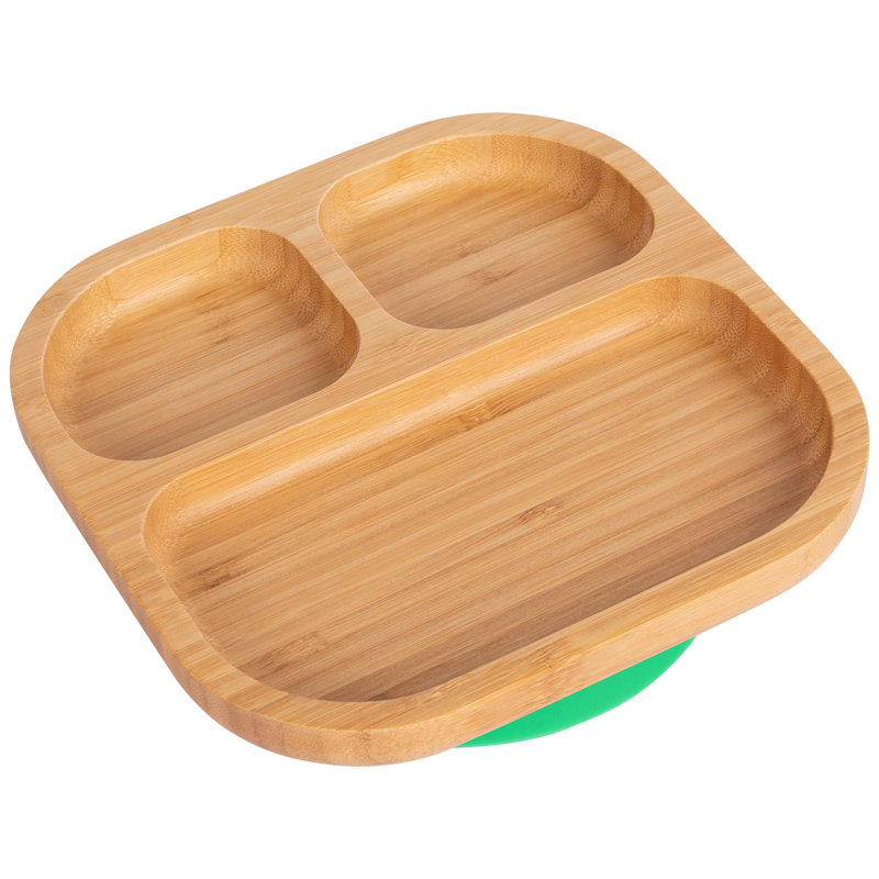 Tiny Dining - Divided Bamboo Suction Plate, Green