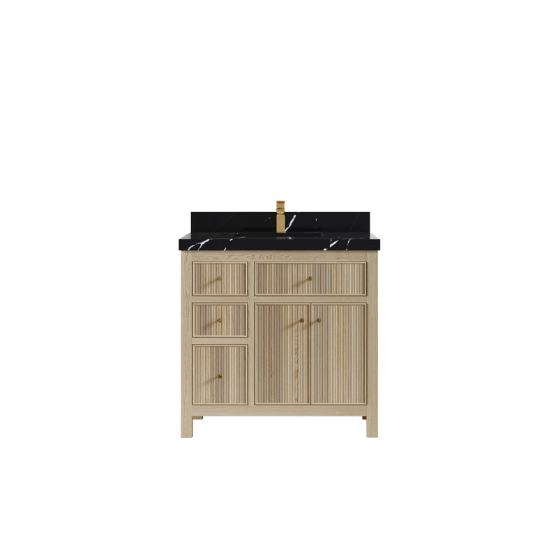 Ensemble de meuble-lavabo simple 36 po Hilmont, Noir Calacatta, Beige