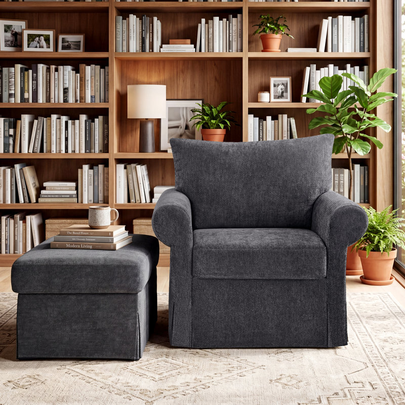 Large fauteuil d'appoint en chenille avec repose-pieds, canapé rembourré ergonomique simple pour salon, Gray
