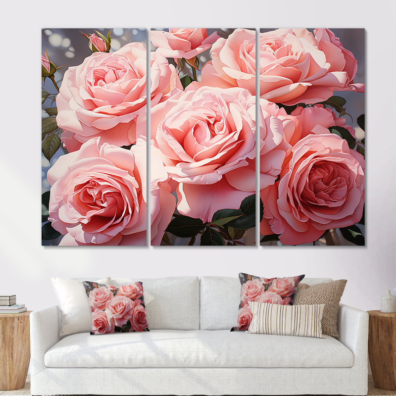 Minimalisme «Pink Roses Dream» - ensemble d'art mural Roses, Toile tendue, H 40 po x l 60 po x P 1 po