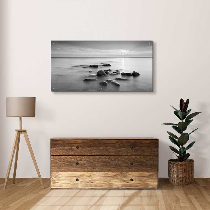 Beachcrest Home ™ «Rocks In Mist 2» par Photoinc Studio, art mural en verre acrylique, H 24 po x l 48 po