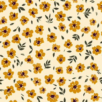 Papier peint fleurs de moutarde jaune crème