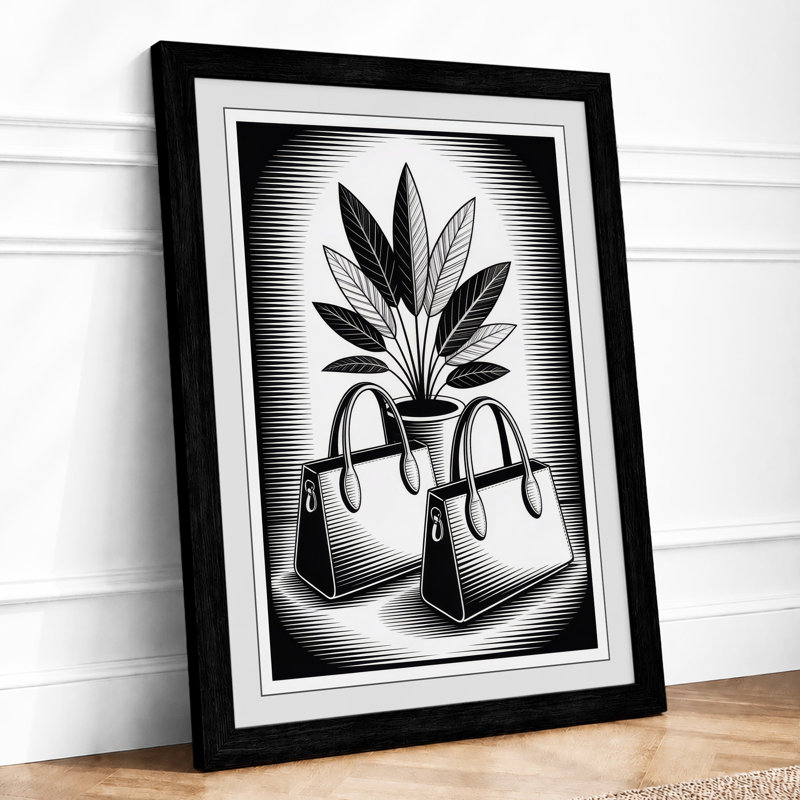 Plant Between Bags Surrealism - Framed Print, Black, A4 - 29.7 x 21.0 cm