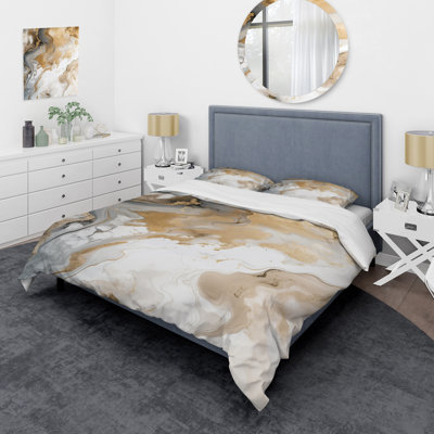 Ensemble de housse de couette en microfibre / polyester doré et gris A Marble Effect V
