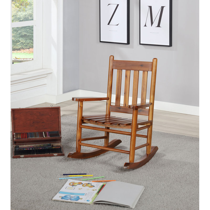 Qualité exceptionnelle - Chaise berçante pour enfants en bois massif à dossier à lattes Terzenbach, Brun, Brun