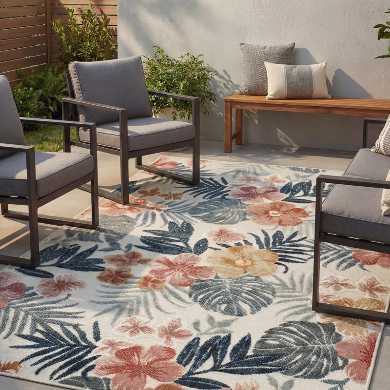 Floral Indoor / Outdoor Area Rug, Rectangle 50 x 80 cm
