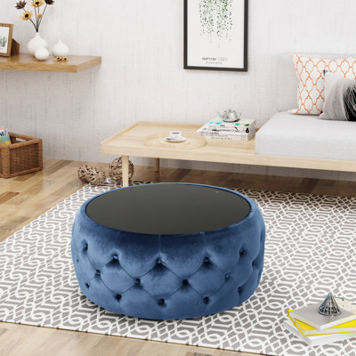 Velours bleu foncé avec bouton - Décoration et verre trempé sécuritaire, style moderne, l 30,14 po x P 14,13 po, verre en velours, décoration de salon, 30,5 po