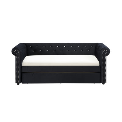 Black Twin Daybed With Charming Button Tufting And Pull-out Sleeping Area Fashionable Look Built-in