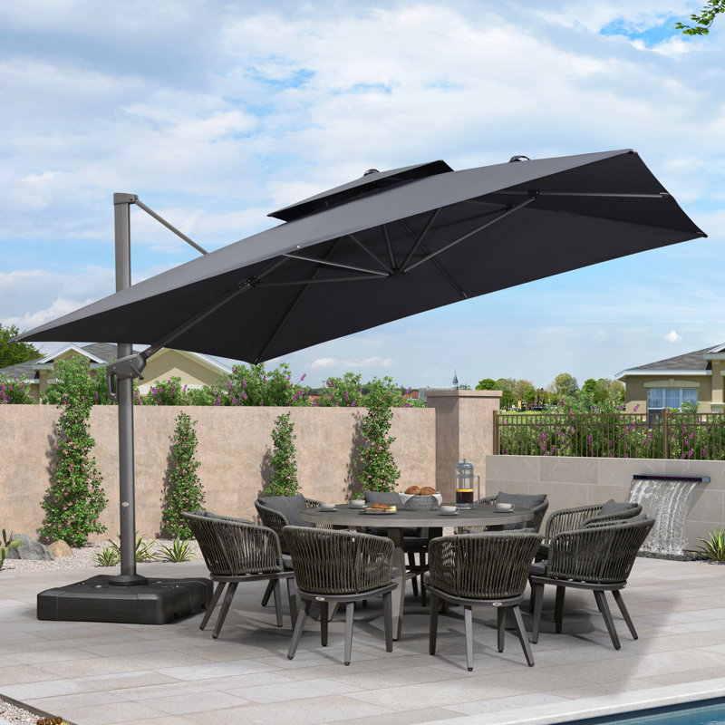 Hanselka 3.7m Square Cantilever Parasol With Base, Gray