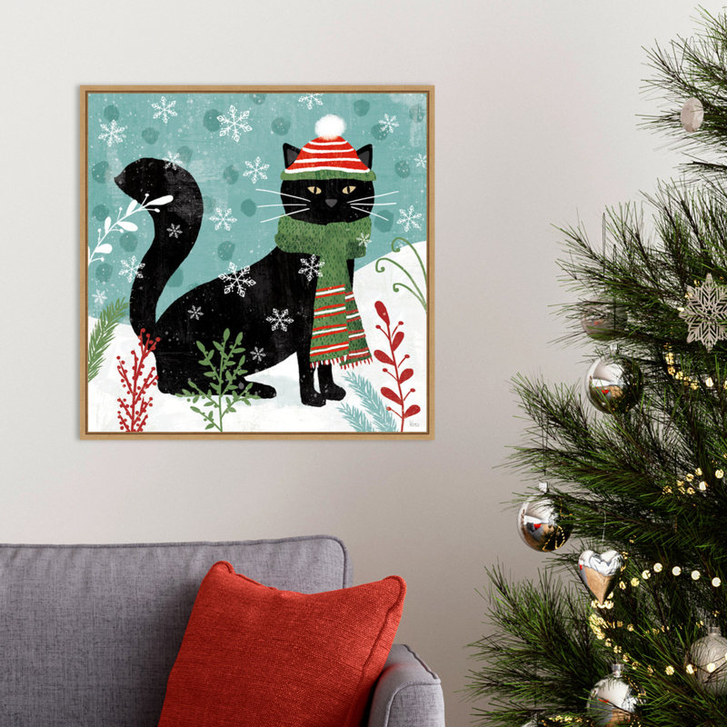 «Purrfect Holiday II Cat» par Véronique Charron - cadre flottant, impression sur toile