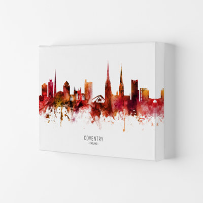 Coventry England Skyline Red City Name by Michael Tompsett - Print