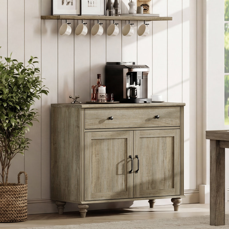 Scarlett Sideboard Buffet Cabinets With Doors And Drawers, Large Kitchen Storage Cabinets Wood Coffee Bar Tables With Storage, Modern Farmhouse Sideboard Credenza For Dining Room, Living Room, Wash Gray, 34 Inch
