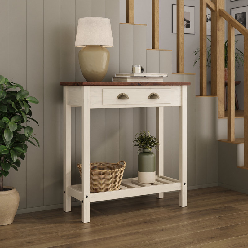 Wood Hall Table Console 1 Drawer Delija | August Grove®, White, 33.07" H x 31.5" W x 13.78" D