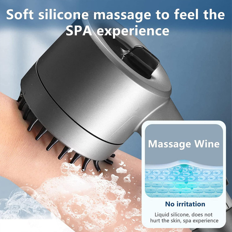 Shower Head with Filter, Handheld Massage Shower, 3+1 Spray Jet Modes High Pressure Shower Head, with Silicone Massage Brush for Showers Massages, Black