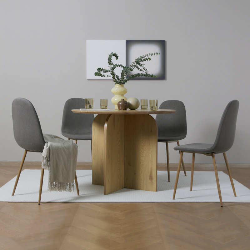 4 - Person Dining Set, Brown, Light Grey/Natural Wood