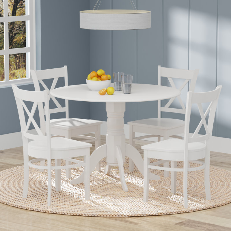 Ensemble de salle à manger en bois massif Traditions, Blanc, Ensemble repas 5 pièces, Blanc