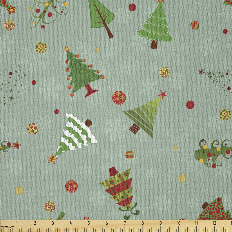 Fabric by the meter, holiday tree pattern, multi-colored, 10m (230 x 1000cm)