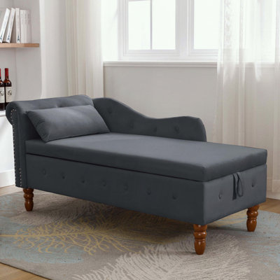Chaise longue en velours avec rangement, coussin et garniture cloutée
