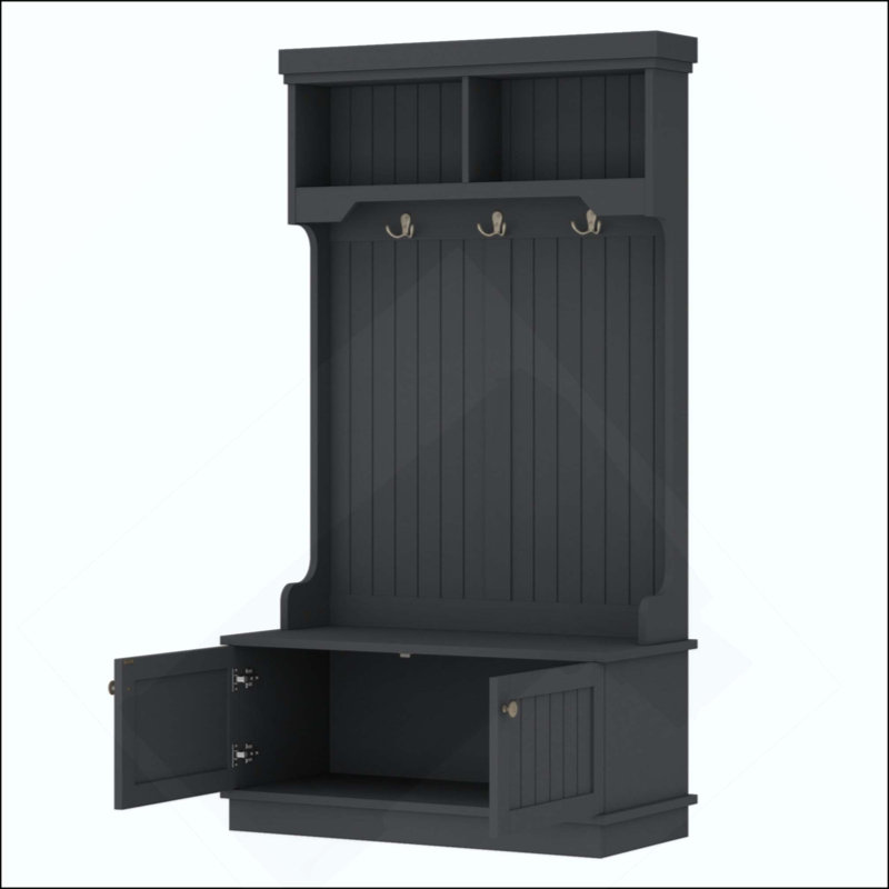 Hall Tree With Storage Shoe Bench For Entryway And Hallway, 4-In-1 Design Coat Racks With Hooks For Living Room, Black