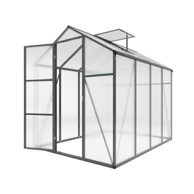 6X8 FT Polycarbonate Walk-In Greenhouse, Raised Base, 8.1' H x 6.1' W x 7.2' D