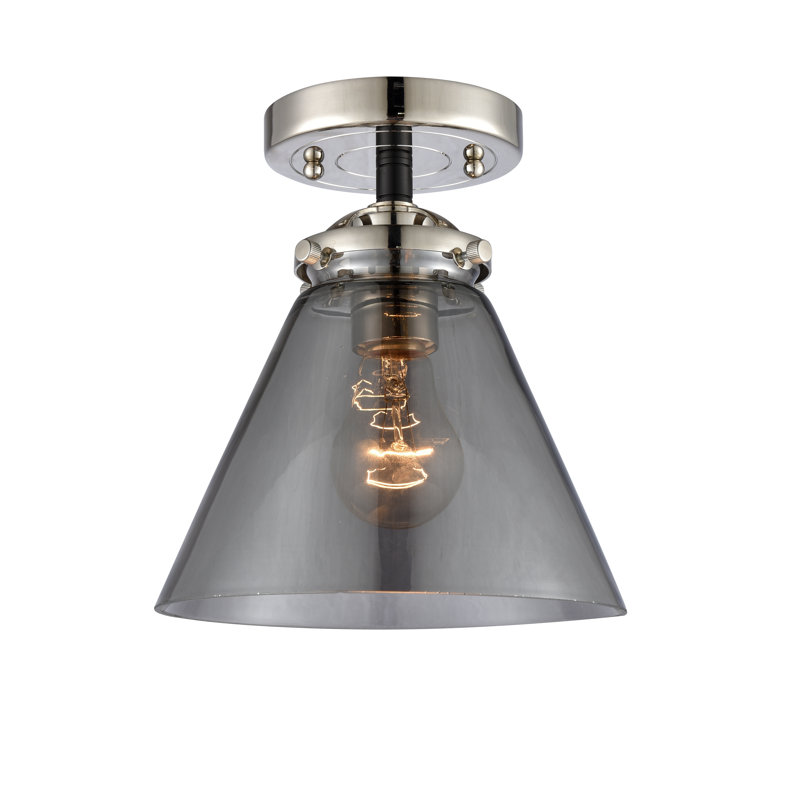 Plafonnier semi-encastré 1 lumière 7,75 "teme, Ampoule non incluse, Plaqué couleur fumée, Nickel poli noir