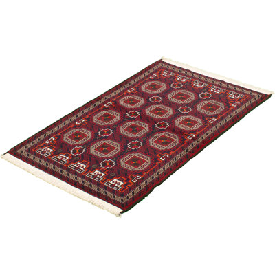 Tapis rouge foncé / noir en laine noué à la main
