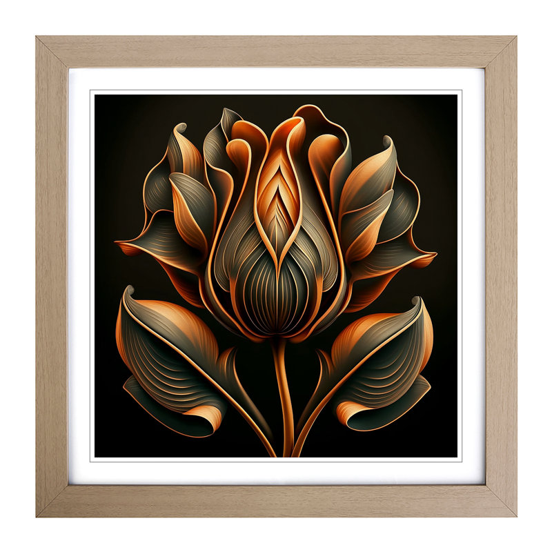 Tulip Flower Art Deco - Framed Print, Oak