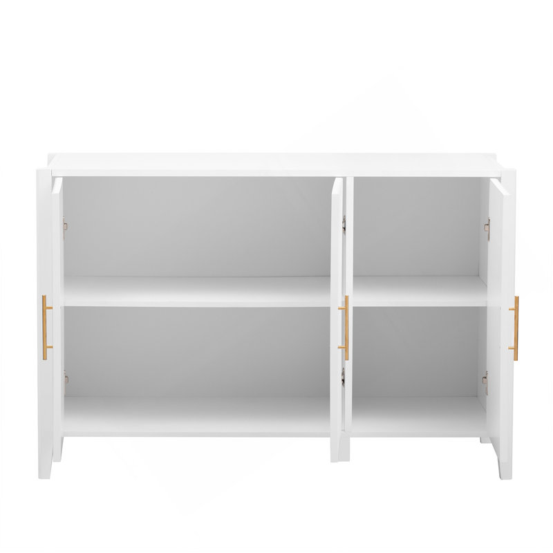 Buffet U-Style à 3 portes avec pieds en pin massif, armoire de rangement à finition peinte de style américain pour le salon, l'entrée, la cuisine et le bureau à domicile.