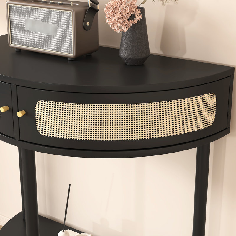 Table de bout avec plateau en bois et tablette semi-circulaire, pour la chambre à coucher, demi-cercle latéral, 2 tiroirs, décoration polyvalente
