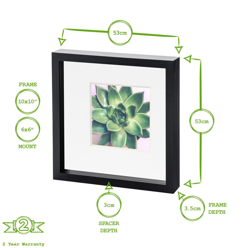 Nicola Spring - 3D Box Photo Frame - Mount, 22.5cm H x 22.5cm W x 3.5cm D, Grey/Grey