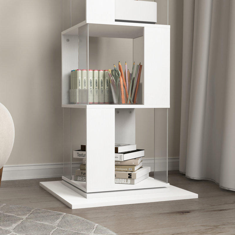 Bibliothèque sur pied rotative à 6 niveaux, Blanc, (5 tablettes) H 63 po x l 19,7 po x P 19,7 po