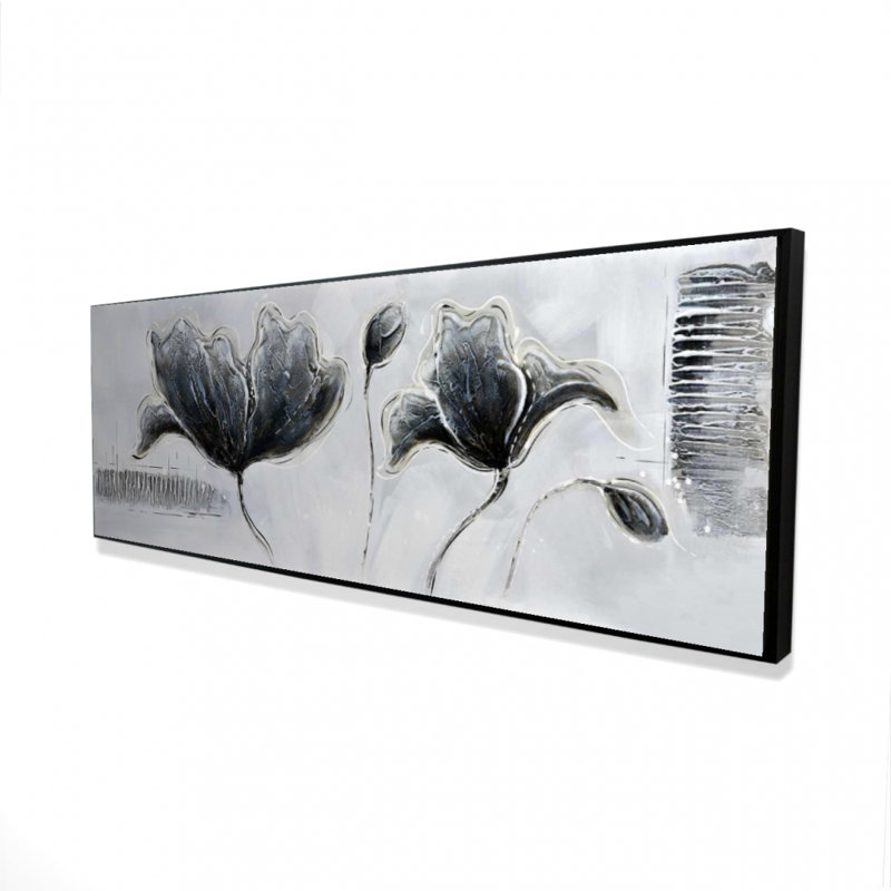 Industrial Style Flowers - Gray Modern Framed Canvas Decor