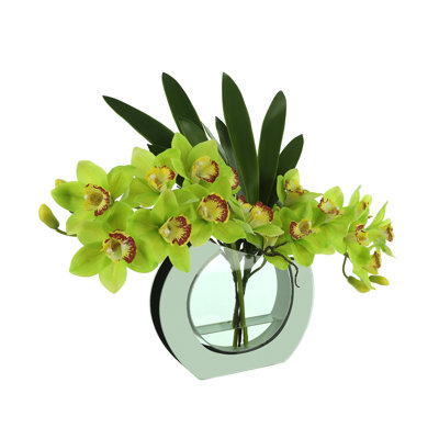 Orchid Floral Arrangement in Mirrored Vase