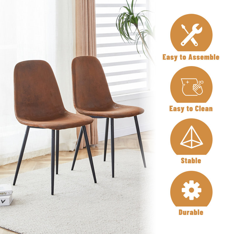 Upholstered Side Chairs With Metal Legs,Armless Dining Chair For Living Room,Kitchen,Dining Room, 4, Brown