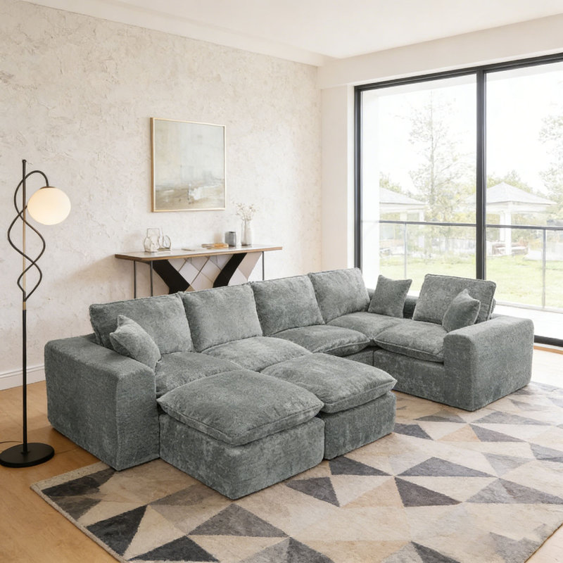 107'' Modern Boucle L-shaped Sectional Sofa, Grey, 7