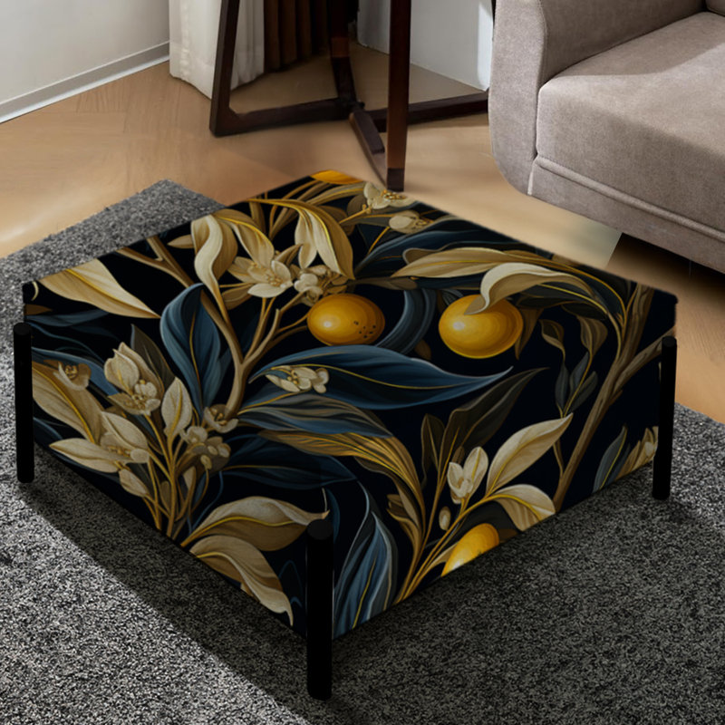 Motif de citronnier jaune et noir - grand repose-pieds carré tropical